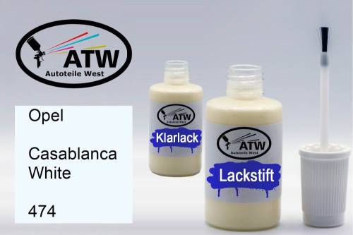 Opel, Casablanca White, 474: 20ml Lackstift + 20ml Klarlack - Set, von ATW Autoteile West.